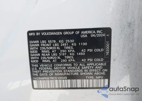 2024 Volkswagen Id.4 S from USA, damaged, VIN 1V25MPE87RC010049